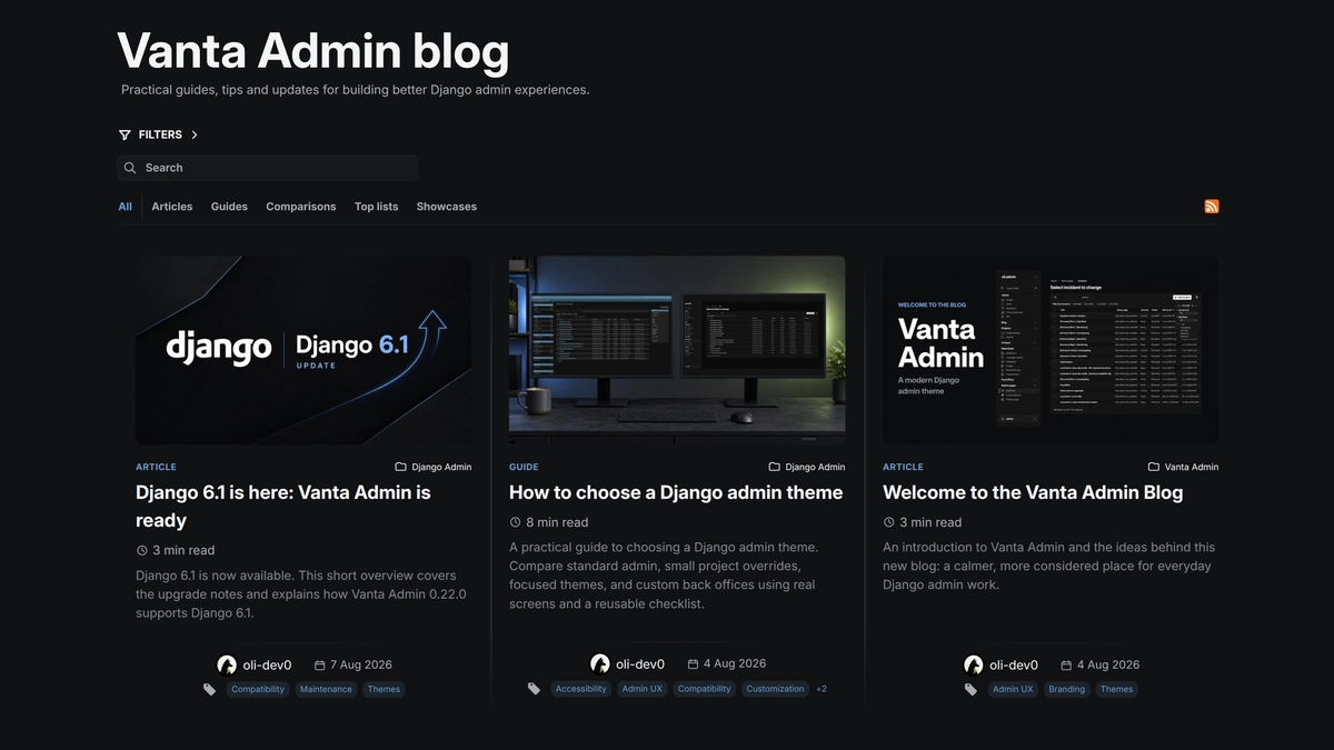 Editorial illustration of structured article blocks flowing through a Django publishing workspace