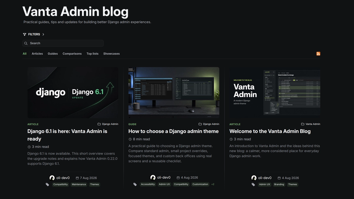 Editorial illustration of structured article blocks flowing through a Django publishing workspace