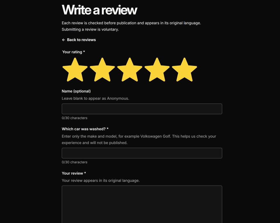 Review form to write a review.