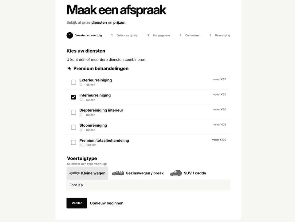 First step of the appointment form.